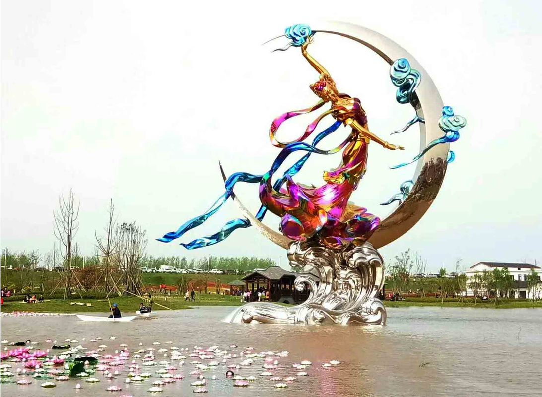 الفن العام حديقة كبيرة في الهواء الطلق التماثيل الفولاذ المقاوم للصدأ تحلق الجنية رسمت