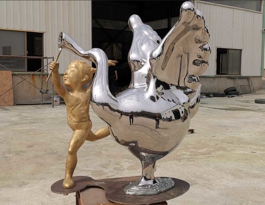 التماثيل المعدنية المعاصرة في الهواء الطلق النحت العام ديكور الفولاذ المقاوم للصدأ الحيوان